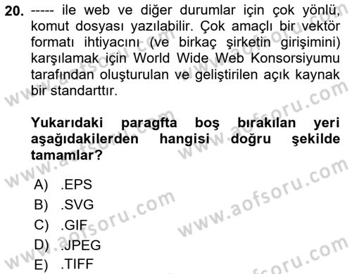 Dijital Grafik Üretim Ve Çoğaltım Teknikleri Dersi 2024 - 2025 Yılı (Final) Dönem Sonu Sınav Soruları 20. Soru