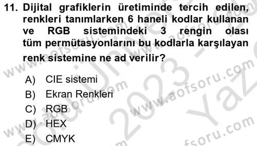 Grafik Üretim Ve Dijital Çoğaltım Teknikleri Dersi 2023 - 2024 Yılı Yaz Okulu Sınav Soruları 11. Soru