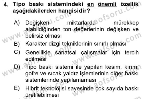 Grafik Üretim Ve Dijital Çoğaltım Teknikleri Dersi 2023 - 2024 Yılı Yaz Okulu Sınav Soruları 4. Soru