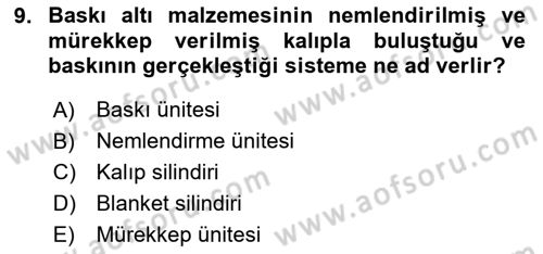Grafik Üretim Ve Dijital Çoğaltım Teknikleri Dersi 2023 - 2024 Yılı Yaz Okulu Sınav Soruları 9. Soru