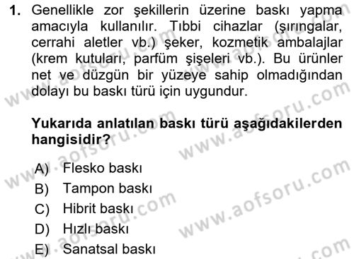 Grafik Üretim Ve Dijital Çoğaltım Teknikleri Dersi 2024 - 2025 Yılı (Vize) Ara Sınav Soruları 1. Soru
