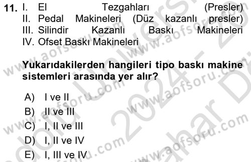 Grafik Üretim Ve Dijital Çoğaltım Teknikleri Dersi 2024 - 2025 Yılı (Vize) Ara Sınav Soruları 11. Soru