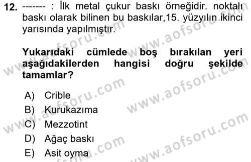 Grafik Üretim Ve Dijital Çoğaltım Teknikleri Dersi 2024 - 2025 Yılı (Vize) Ara Sınav Soruları 12. Soru