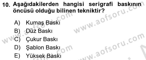 Grafik Üretim Ve Dijital Çoğaltım Teknikleri Dersi 2024 - 2025 Yılı Yaz Okulu Sınav Soruları 10. Soru