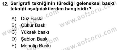 Grafik Üretim Ve Dijital Çoğaltım Teknikleri Dersi 2024 - 2025 Yılı Yaz Okulu Sınav Soruları 12. Soru