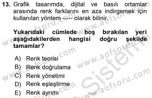 Grafik Üretim Ve Dijital Çoğaltım Teknikleri Dersi 2024 - 2025 Yılı Yaz Okulu Sınav Soruları 13. Soru