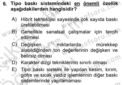 Grafik Üretim Ve Dijital Çoğaltım Teknikleri Dersi 2024 - 2025 Yılı Yaz Okulu Sınav Soruları 6. Soru
