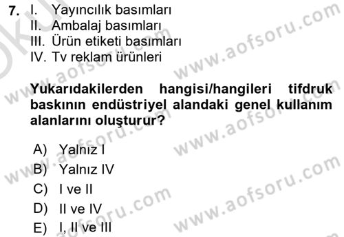 Grafik Üretim Ve Dijital Çoğaltım Teknikleri Dersi 2024 - 2025 Yılı Yaz Okulu Sınav Soruları 7. Soru