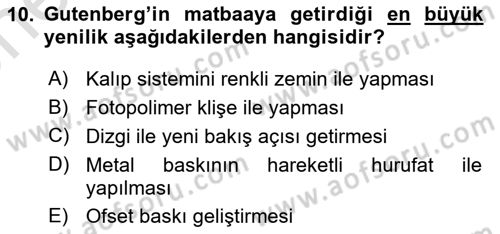 Grafik Üretim Ve Dijital Çoğaltım Teknikleri Dersi 2025 - 2026 Yılı (Vize) Ara Sınav Soruları 10. Soru