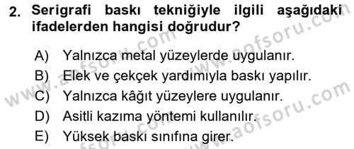Grafik Üretim Ve Dijital Çoğaltım Teknikleri Dersi 2025 - 2026 Yılı (Vize) Ara Sınav Soruları 2. Soru