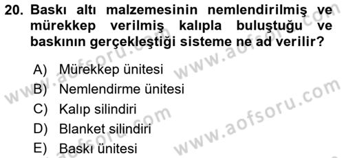 Grafik Üretim Ve Dijital Çoğaltım Teknikleri Dersi 2025 - 2026 Yılı (Vize) Ara Sınav Soruları 20. Soru