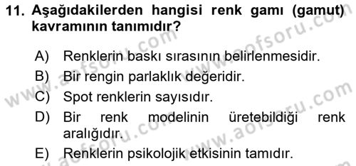 Grafik Üretim Ve Dijital Çoğaltım Teknikleri Dersi 2025 - 2026 Yılı (Final) Dönem Sonu Sınav Soruları 11. Soru
