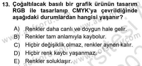 Grafik Üretim Ve Dijital Çoğaltım Teknikleri Dersi 2025 - 2026 Yılı (Final) Dönem Sonu Sınav Soruları 13. Soru