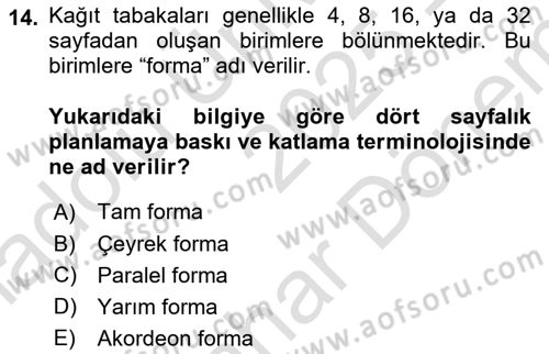 Grafik Üretim Ve Dijital Çoğaltım Teknikleri Dersi 2025 - 2026 Yılı (Final) Dönem Sonu Sınav Soruları 14. Soru