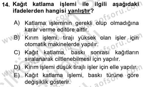 Grafik Üretim Ve Dijital Çoğaltım Teknikleri Dersi 2025 - 2026 Yılı Yaz Okulu Sınav Soruları 14. Soru