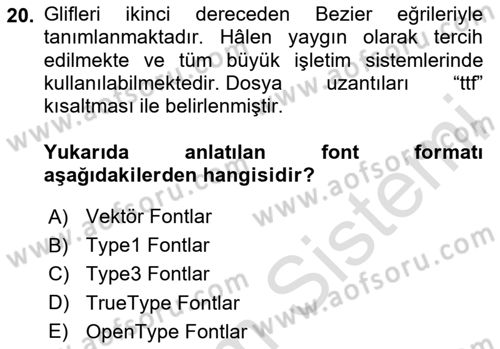 Grafik Üretim Ve Dijital Çoğaltım Teknikleri Dersi 2025 - 2026 Yılı Yaz Okulu Sınav Soruları 20. Soru