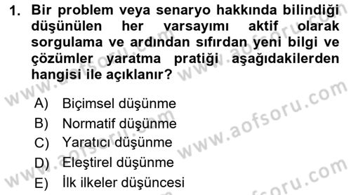Görsel Tasarımda Yaratıcı Düşünme Teknikleri Dersi 2022 - 2023 Yılı (Vize) Ara Sınav Soruları 1. Soru