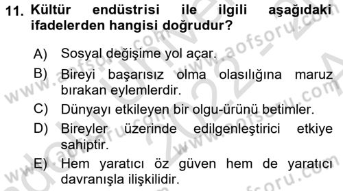Görsel Tasarımda Yaratıcı Düşünme Teknikleri Dersi 2022 - 2023 Yılı (Vize) Ara Sınav Soruları 11. Soru