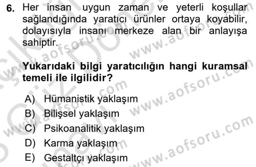 Görsel Tasarımda Yaratıcı Düşünme Teknikleri Dersi 2022 - 2023 Yılı (Vize) Ara Sınav Soruları 6. Soru