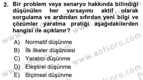 Görsel Tasarımda Yaratıcı Düşünme Teknikleri Dersi 2022 - 2023 Yılı (Final) Dönem Sonu Sınav Soruları 2. Soru