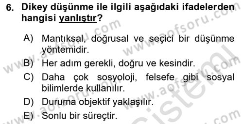 Görsel Tasarımda Yaratıcı Düşünme Teknikleri Dersi 2022 - 2023 Yılı (Final) Dönem Sonu Sınav Soruları 6. Soru