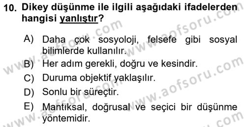 Görsel Tasarımda Yaratıcı Düşünme Teknikleri Dersi 2022 - 2023 Yılı Yaz Okulu Sınav Soruları 10. Soru