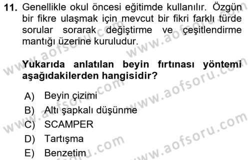 Görsel Tasarımda Yaratıcı Düşünme Teknikleri Dersi 2022 - 2023 Yılı Yaz Okulu Sınav Soruları 11. Soru