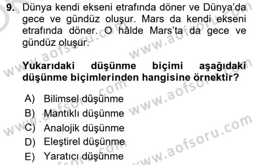 Görsel Tasarımda Yaratıcı Düşünme Teknikleri Dersi 2022 - 2023 Yılı Yaz Okulu Sınav Soruları 9. Soru