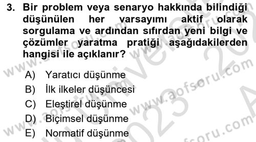 Görsel Tasarımda Yaratıcı Düşünme Teknikleri Dersi 2023 - 2024 Yılı (Vize) Ara Sınav Soruları 3. Soru