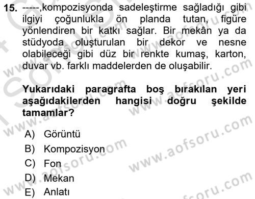 Görsel Tasarımda Yaratıcı Düşünme Teknikleri Dersi 2023 - 2024 Yılı (Final) Dönem Sonu Sınav Soruları 15. Soru