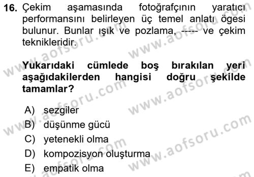 Görsel Tasarımda Yaratıcı Düşünme Teknikleri Dersi 2023 - 2024 Yılı (Final) Dönem Sonu Sınav Soruları 16. Soru