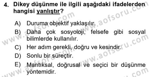 Görsel Tasarımda Yaratıcı Düşünme Teknikleri Dersi 2023 - 2024 Yılı (Final) Dönem Sonu Sınav Soruları 4. Soru