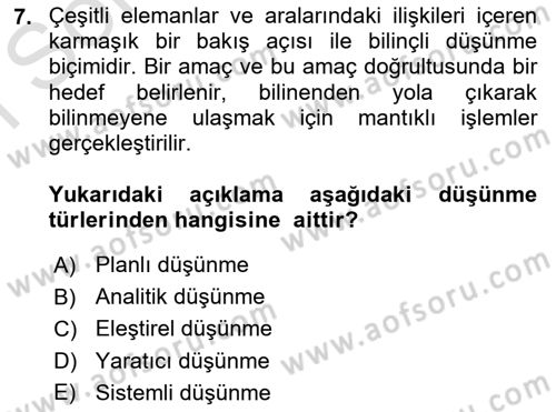 Görsel Tasarımda Yaratıcı Düşünme Teknikleri Dersi 2023 - 2024 Yılı (Final) Dönem Sonu Sınav Soruları 7. Soru