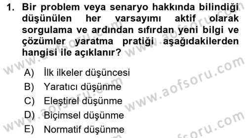 Görsel Tasarımda Yaratıcı Düşünme Teknikleri Dersi 2023 - 2024 Yılı Yaz Okulu Sınav Soruları 1. Soru
