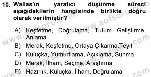 Görsel Tasarımda Yaratıcı Düşünme Teknikleri Dersi 2023 - 2024 Yılı Yaz Okulu Sınav Soruları 10. Soru