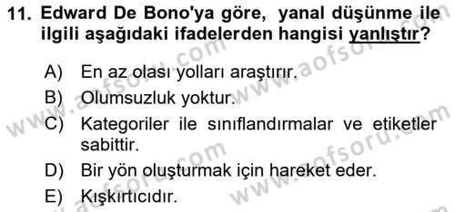 Görsel Tasarımda Yaratıcı Düşünme Teknikleri Dersi 2023 - 2024 Yılı Yaz Okulu Sınav Soruları 11. Soru