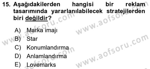 Görsel Tasarımda Yaratıcı Düşünme Teknikleri Dersi 2023 - 2024 Yılı Yaz Okulu Sınav Soruları 15. Soru