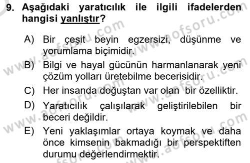Görsel Tasarımda Yaratıcı Düşünme Teknikleri Dersi 2023 - 2024 Yılı Yaz Okulu Sınav Soruları 9. Soru