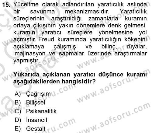 Görsel Tasarımda Yaratıcı Düşünme Teknikleri Dersi 2024 - 2025 Yılı (Vize) Ara Sınav Soruları 15. Soru