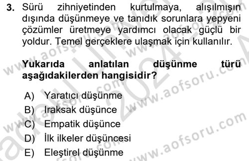 Görsel Tasarımda Yaratıcı Düşünme Teknikleri Dersi 2024 - 2025 Yılı (Vize) Ara Sınav Soruları 3. Soru