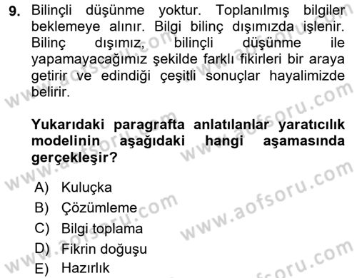 Görsel Tasarımda Yaratıcı Düşünme Teknikleri Dersi 2024 - 2025 Yılı (Vize) Ara Sınav Soruları 9. Soru