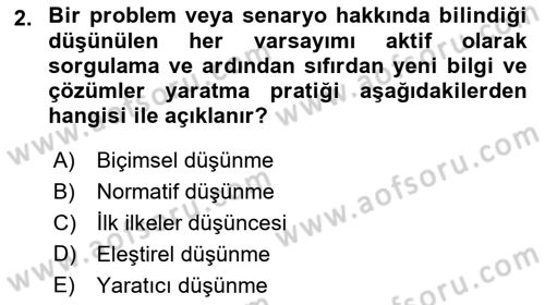 Görsel Tasarımda Yaratıcı Düşünme Teknikleri Dersi 2024 - 2025 Yılı (Final) Dönem Sonu Sınav Soruları 2. Soru