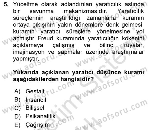 Görsel Tasarımda Yaratıcı Düşünme Teknikleri Dersi Yaz Okulu Sınavı Deneme Sınav Soruları 5. Soru