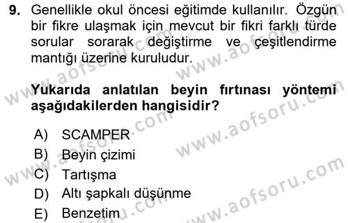Görsel Tasarımda Yaratıcı Düşünme Teknikleri Dersi 2024 - 2025 Yılı Yaz Okulu Sınav Soruları 9. Soru