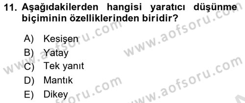 Görsel Tasarımda Yaratıcı Düşünme Teknikleri Dersi 2025 - 2026 Yılı (Vize) Ara Sınav Soruları 11. Soru