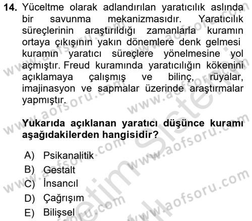 Görsel Tasarımda Yaratıcı Düşünme Teknikleri Dersi 2025 - 2026 Yılı (Vize) Ara Sınav Soruları 14. Soru