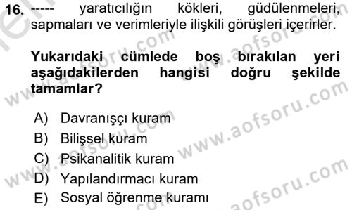 Görsel Tasarımda Yaratıcı Düşünme Teknikleri Dersi 2025 - 2026 Yılı (Vize) Ara Sınav Soruları 16. Soru