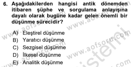Görsel Tasarımda Yaratıcı Düşünme Teknikleri Dersi 2025 - 2026 Yılı (Vize) Ara Sınav Soruları 6. Soru