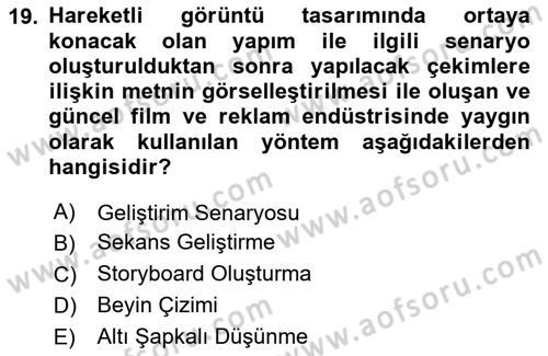 Görsel Tasarımda Yaratıcı Düşünme Teknikleri Dersi 2025 - 2026 Yılı (Final) Dönem Sonu Sınav Soruları 19. Soru