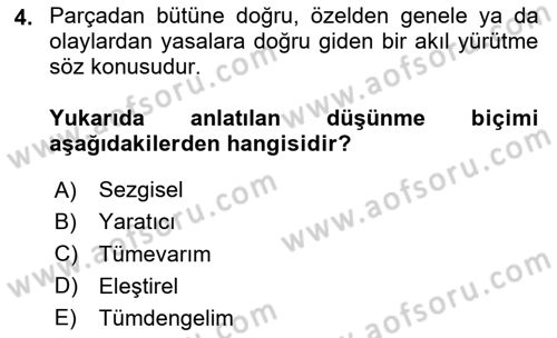 Görsel Tasarımda Yaratıcı Düşünme Teknikleri Dersi 2025 - 2026 Yılı (Final) Dönem Sonu Sınav Soruları 4. Soru